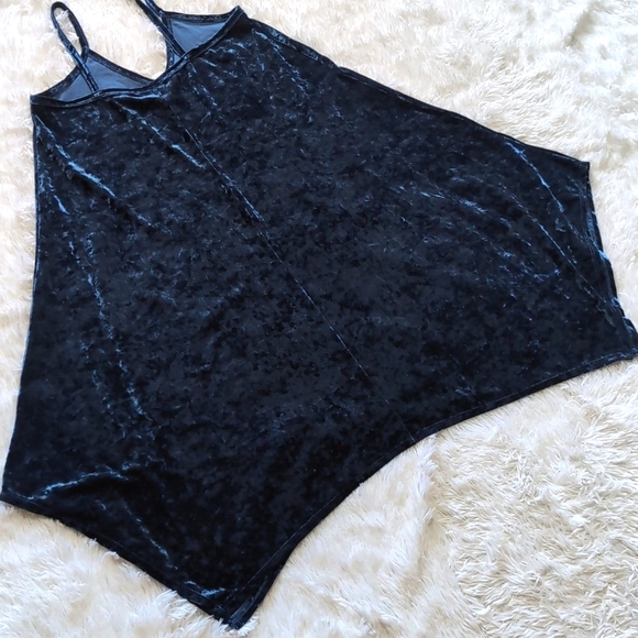 90s Jody California Blue Velvet Handkerchief Hem Midi Dress Size Large - Picture 7 of 10